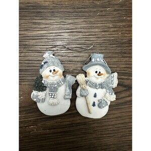 Set Of Two Snowman Ornaments Resin Winter Christmas Tree
